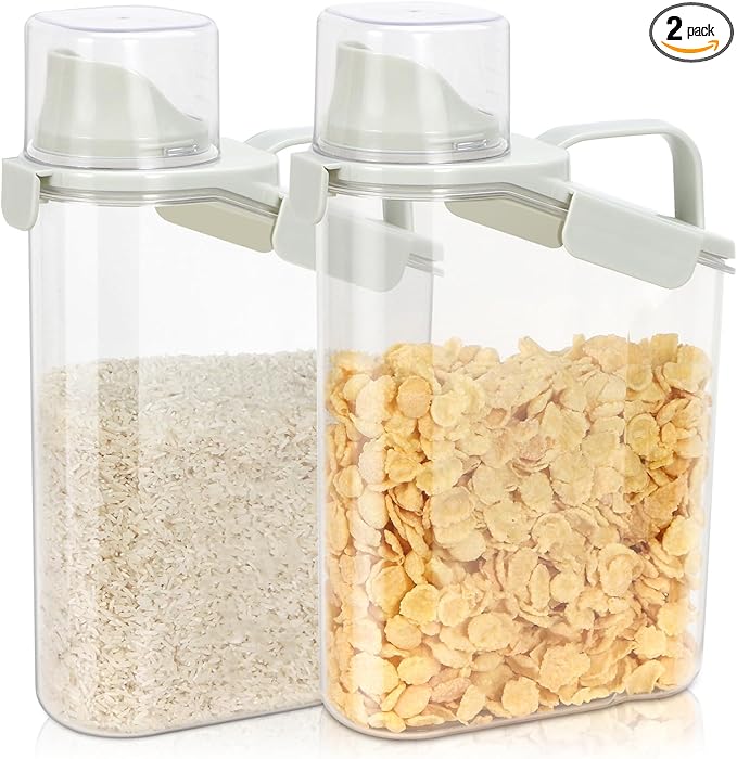 TBMax Rice Container Cereal Storage Container 2 Pack 3.2-Quart, Kitchen Pantry Dry Food Storage Holder with Easy-Pouring Spout & Handy Cup, Small Pet Dog Cat Food Dispenser for Daily Feeding