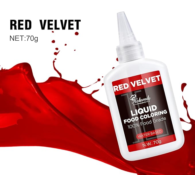 Food Coloring Liquid Red Velvet, 70g x 3 Food Grade Vibrant Food Dye, Concentrated Liquid Food Coloring Kit Set for Baking, Cake Decorating, Fondant, Easter Egg, Icing and DIY Supplies Kit, Tasteless