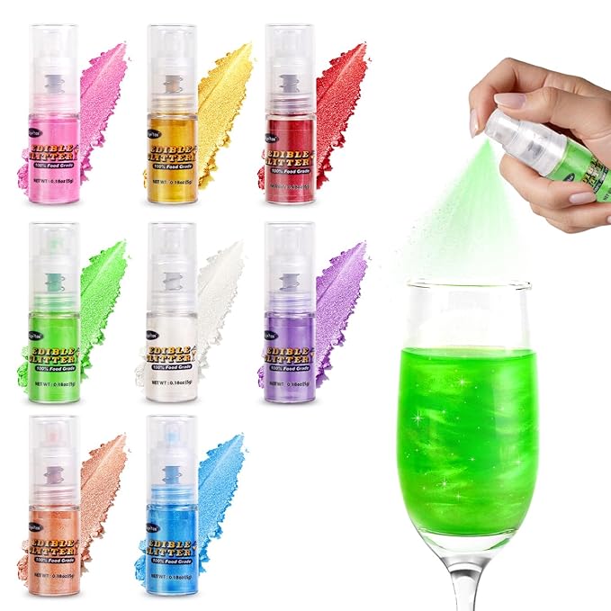 Green Edible Glitter Spray 5g, Shimmer Edible Glitter for Cocktails, Food Grade Luster Dust for Beverages & Cake Decorating, Drinks, Baking, Chocolate