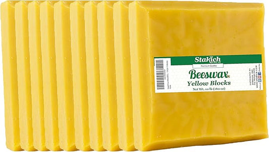 Stakich Yellow Beeswax Block - Natural, Triple Filtered - 10 Pound