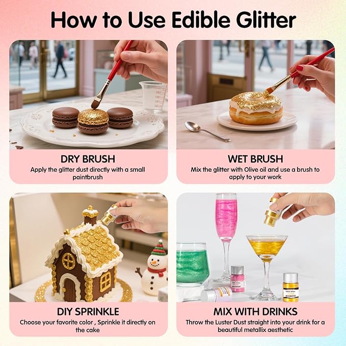 Christmas Edible Rainbow Glitter for Drinks,Food Grade 10g Iridescent Pink Sprinkles Cake Decorating Supplies,Edible Luster Dust for Cocktail Beverages,Food Coloring Shimmer Powder for Baking,Cake Cupcakes Cookies Drinks Candy Strawberries Decorations