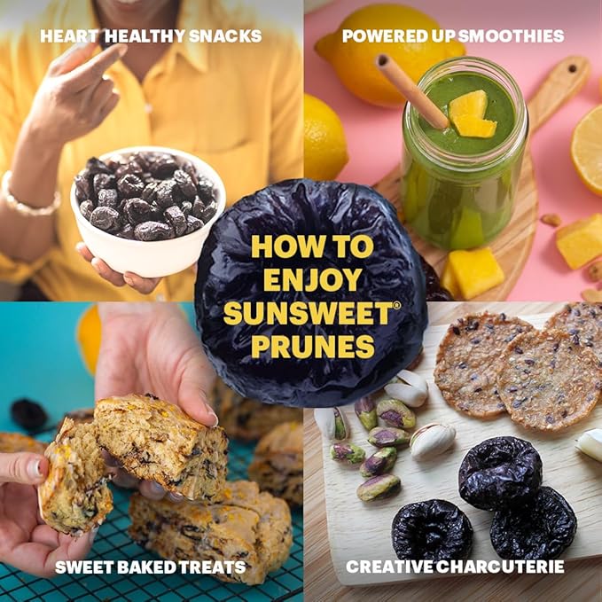 Sunsweet Amazin' Prunes Cherry Essence - Prunes Pitted Unsweetened & Dried - Gluten Free, Vegan, Low Fat - Fiber & Minerals - 6 oz pouch - 6 Pack