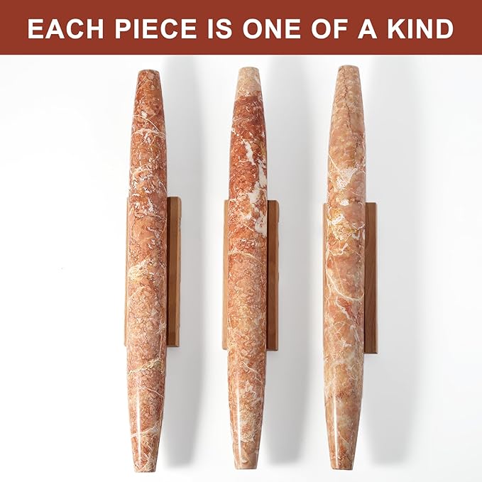 Marble French Rolling Pin, Non-Stick Polished Dough Roller, Pasta, Dumpling, 15 inch Kitchen Baking Tool for Baking with Wooden Resting Base