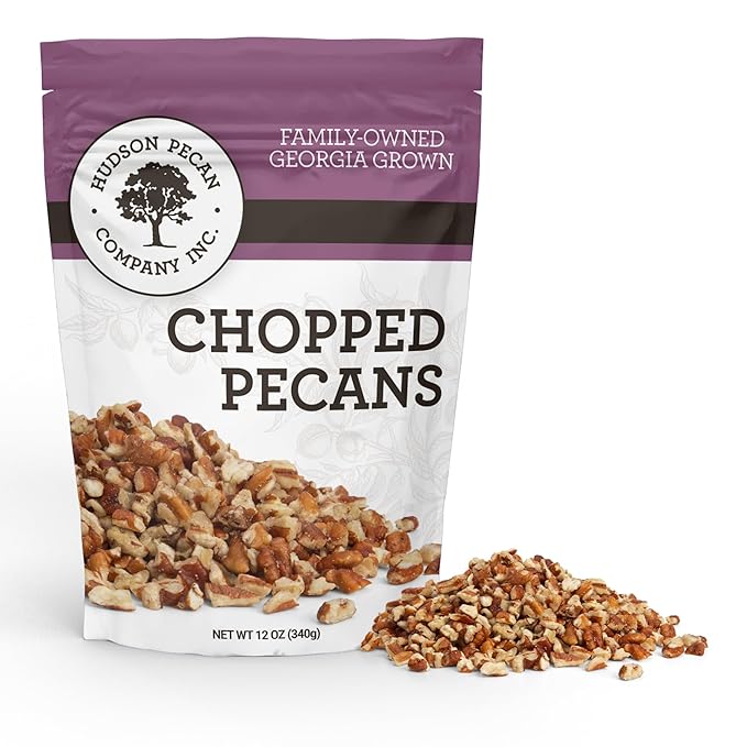 HUDSON PECAN COMPANY | Fresh Chopped Georgia Pecans | Local, All-Natural & Kosher, Heart-Healthy | Crunchy Nuts Perfect for Baking, Cooking, Salads & Desserts, 12 oz Resealable Bag
