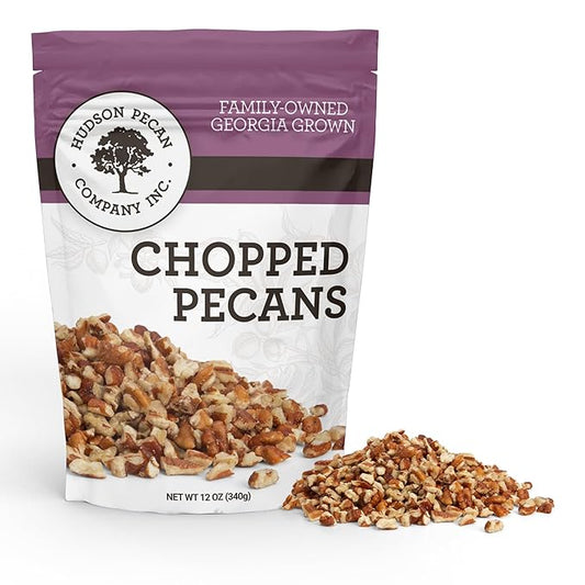 HUDSON PECAN COMPANY | Fresh Chopped Georgia Pecans | Local, All-Natural & Kosher, Heart-Healthy | Crunchy Nuts Perfect for Baking, Cooking, Salads & Desserts, 12 oz Resealable Bag