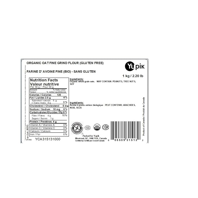 Yupik Organic Flour, Gluten-Free Fine Grind Oat, 2.2 lb, Non-GMO, Vegan (Pack of 2)