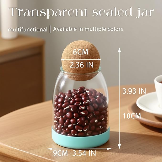 6 pcs Glass Storage Container with Ball Cork Glass Jars with Cork Lids Glass Food Storage Containers with Ball Stopper Coffe Canister for Oats, Coffee, Spices, Candies, Flour 17oz/500ML