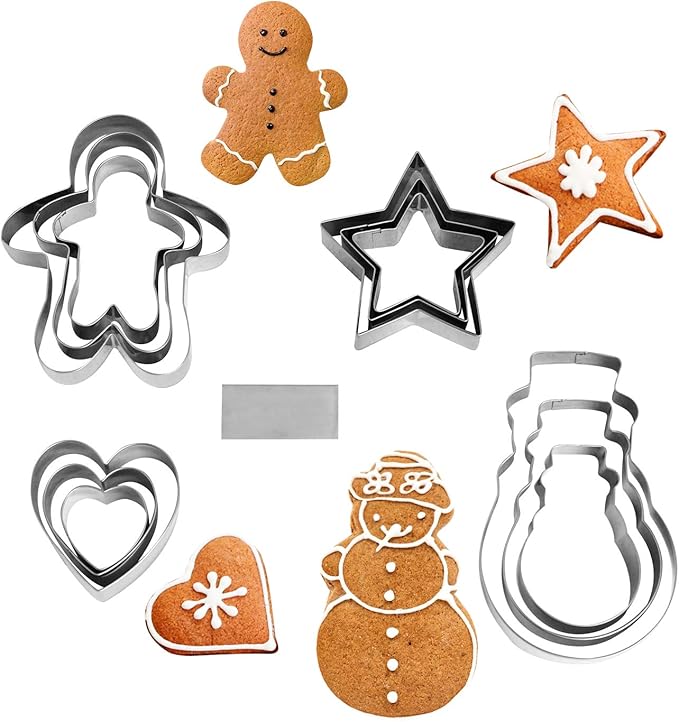 NewlineNY Cookie Molds Cutters Sets: Stainless Steel 13 Pieces Cookie Mold Biscuit Pastry Cutter Set, Man, Star, Heart, Snowman & a Cutter Blade