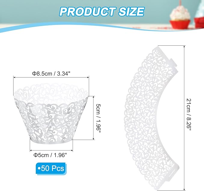 PATIKIL Cupcake Wrappers Paper, 50 Pack Baking Cups Standard Vine Decoration for Anniversary Birthday Weddings and Parties, Reflective Silver