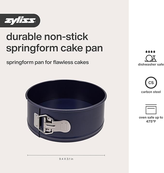 Zyliss E980194 Non-Stick Springform Cake Tin | 23cm/9in | Carbon Steel | Dark Blue | Baking Tin/Bakeware/Cake Mould | Dishwasher Safe | 5 Year Guarantee