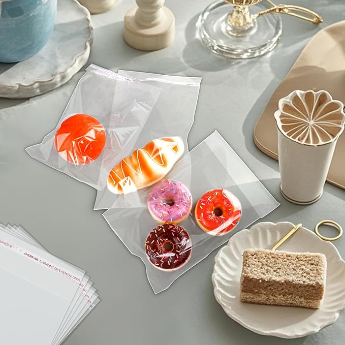200PCS Clear Self-Sealing Cellophane Bags - 6x9 Inches, Resealable Cookie, Candy & Bread Bags - Perfect for Parties, Gifts & Bakery Uses