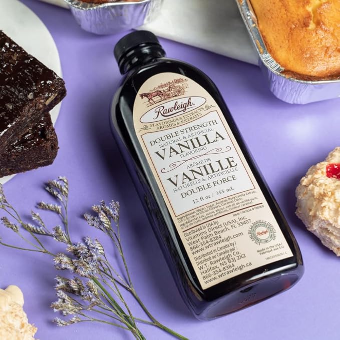 Rawleigh Double Strength Vanilla Flavoring: 12 fl oz, Pure Bourbon Madagascar Vanilla Beans, Premium Flavoring for Baking Cookies, Cakes, & Desserts, Ice Cream, & Desserts, 2X Strength - Pack of 1