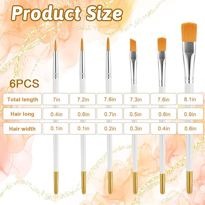 6 Pcs Cake Painting Brushes, Soft Cake Decorating Brushes Food Safe Cookie Paint Brush DIY Multifunction Nylon Brush for Pastry, Cookie, and Cakes Decoration