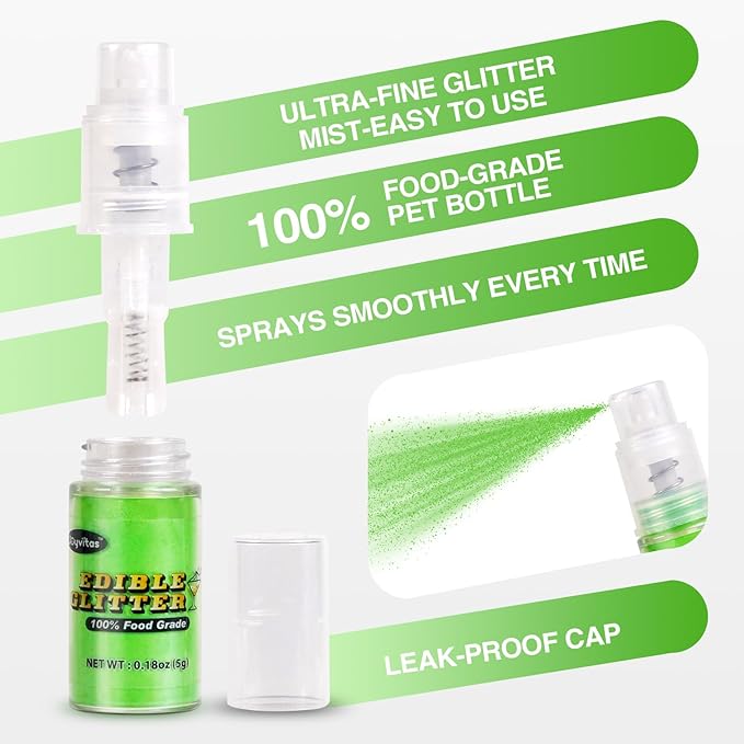 Green Edible Glitter Spray 5g, Shimmer Edible Glitter for Cocktails, Food Grade Luster Dust for Beverages & Cake Decorating, Drinks, Baking, Chocolate