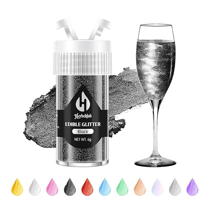 Black Edible Glitter – 6g Luster Dust Drink Glitter, Food Grade Shimmer Powder for Cocktails, Cakes, Beverages, Chocolate & Candy