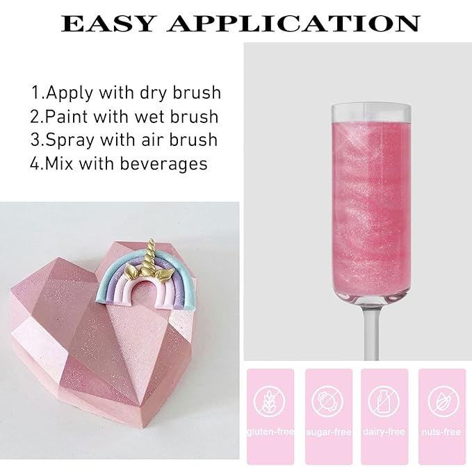 Edible Pink Luster Dust for Cake Decorating – 0.35oz Colaele Gold Shimmering Edible Glitter Dust for Chocolates, Metallic Food Coloring Powder for Edible Glitter for Drinks Cocktails, No Gluten,Vegan