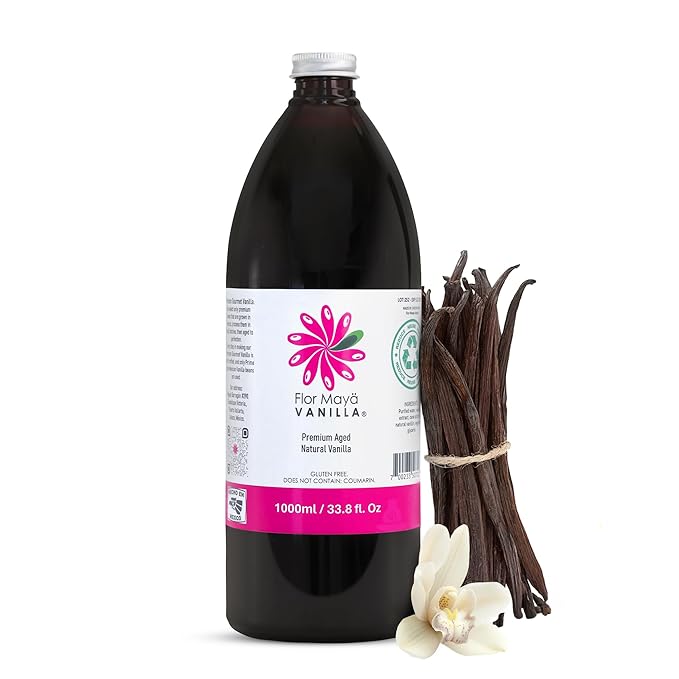 Flor Maya Premium Aged Natural Vanilla Extract - Pure Vanilla Extract from Prime Vanilla Beans - Handcrafted - Gourmet Baking & Cooking Vanilla - Gluten-Free, Non-GMO, No Coumarin, 33.8 Fl Oz (1000 ml)
