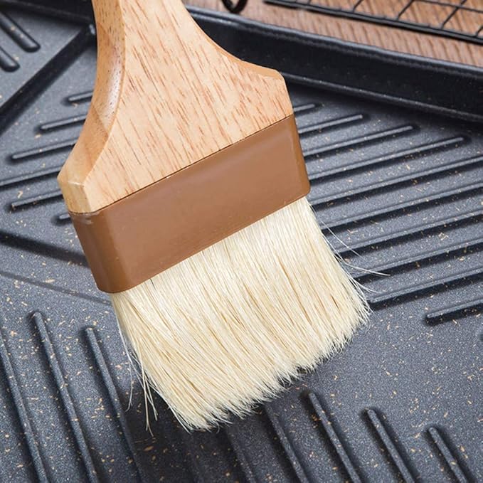 AME D'ESSENCE 4" Wide Boar Pastry Brush Wooden Handle Heat Resistant Bristle Basting Brush Baking Tool and Food Preparation
