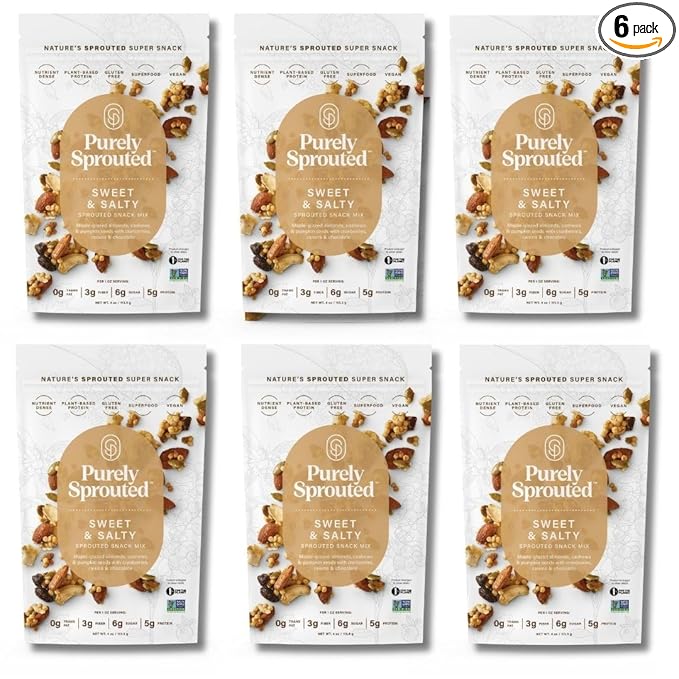 Purely Sprouted Sweet & Salty, Non-GMO Superfood for Healthy, Certified USDA Organic, Gluten-Free Snacking (4 oz, 6 pack)