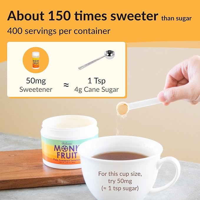 NAMANNA Pure Monk Fruit Sweetener - Zero Calorie, Zero Carb, Paleo Safe (25% Mogroside V, 20g, 400 Servings)