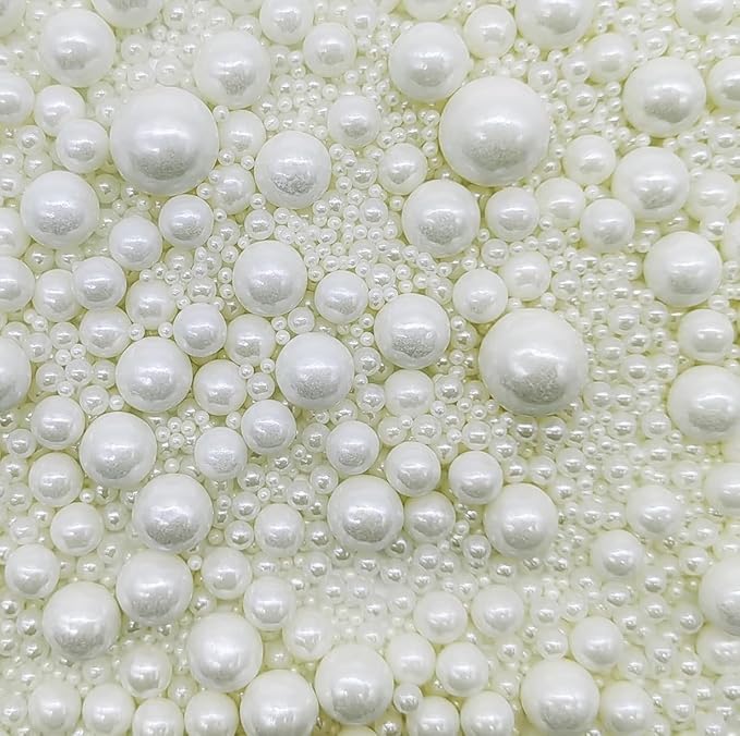 Edible White Sugar Pearls Sprinkles Candy Mix Size Pearls Cake Decorations Cupcake Toppers Cookie Decorating Perfect for Wedding Party Valentine Halloween Christmas Supplies 4.58OZ