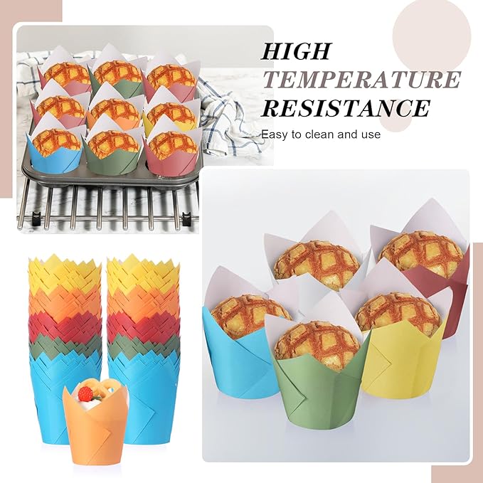 Havawish 500 Pcs Standard Size Colorful Tulip Cupcake Liners, Rainbow Baking Liners Greaseproof Cupcake Wrappers Muffin Baking Cups for Wedding Birthday Baby Shower Holiday Party Thanksgiving Day