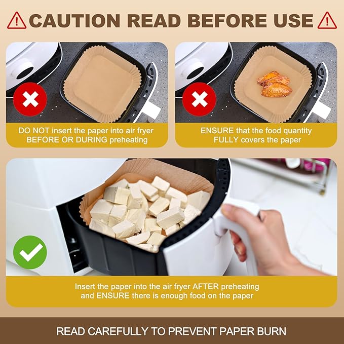 200Pcs 6.3” Air Fryer Liners Disposable Parchment Liners Square, Non-Stick Air Fryer Liners Parchment Paper for Microwave