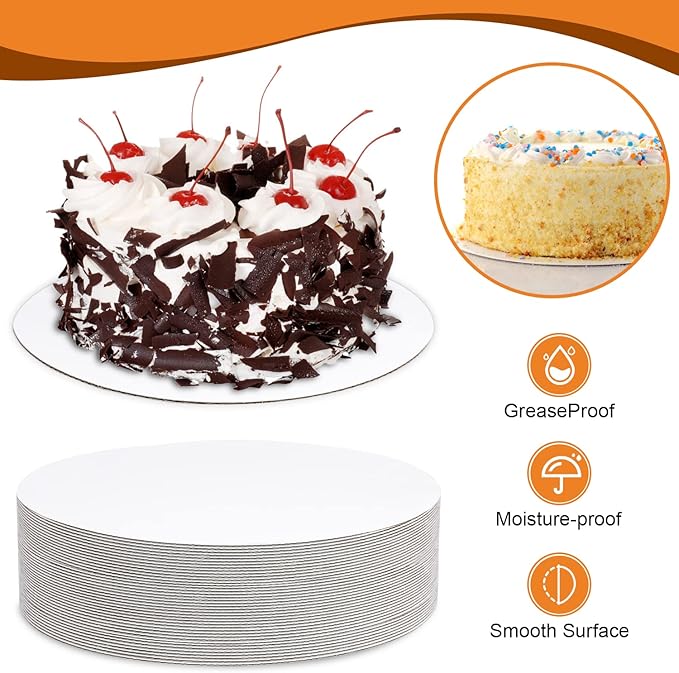25-Packs Cake Boards 10 inch Round, White Cake Board Rounds, White Cake Circles Rounds Base Food-Grade Cardboard Cake Plate for displaying Cakes, Bread, Desserts（Thin and Sturdy）