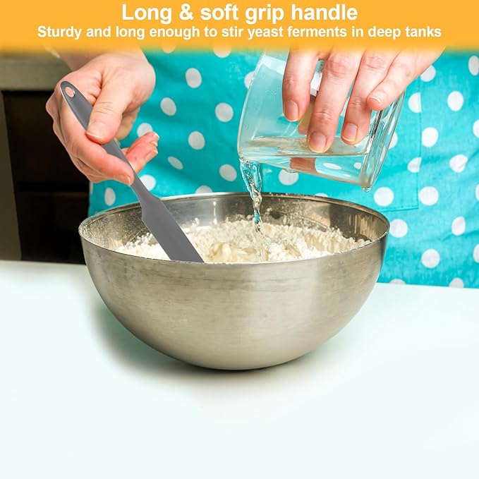 Silicone Jar Spatula Non-Stick Sourdough Scraper Tool Sourdough Stirring Stick Skinny Rubber Spurtle Long Handle Baking Cooking Tool for Scraping Icing Bread Cream Jam
