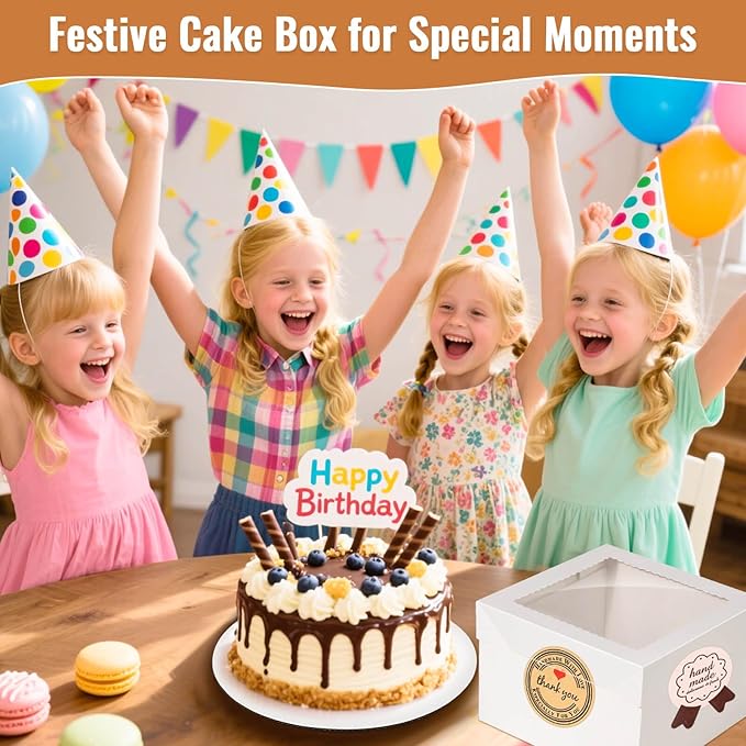 12 Pcs Cake Boxes 12 inch,12x12x8 Inches Cake Box with Window, 5 Pcs Tall 12x12 Cakes Boxes with 5 Pcs Cake Boards, Large Baking Boxes, White Square Cakes Containers for Multi-Layer Cakes