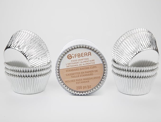 Gifbera Standard Silver Foil Cupcake Liners Metallic Paper Muffin Baking Cups 200-Count (Silver)