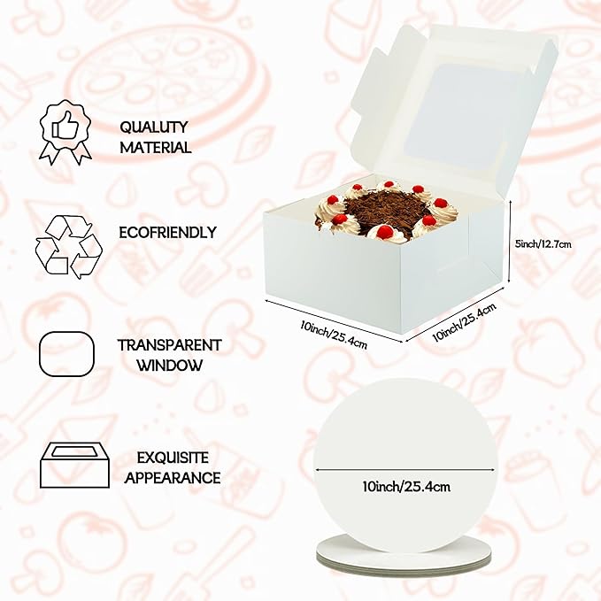 10x10x5 inch Cake Boxes,20 Pack Bakery Boxes with Window,and 10 Inch Round Cake Box,Cajas Pasteles for Cake Mother's Day,Pastries,Chocolates,Cookies,Pie,Birthday Party,Wedding