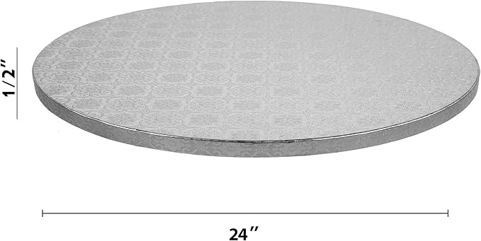 O’Creme Cake Board, Silver Foil Round Cake Circles with Gorgeous Design, Sturdy & Durable 1/2” Thick Cake Drums, Round Cake Boards with 24” Diameter, Pack of 5 Disposable Cake Drums