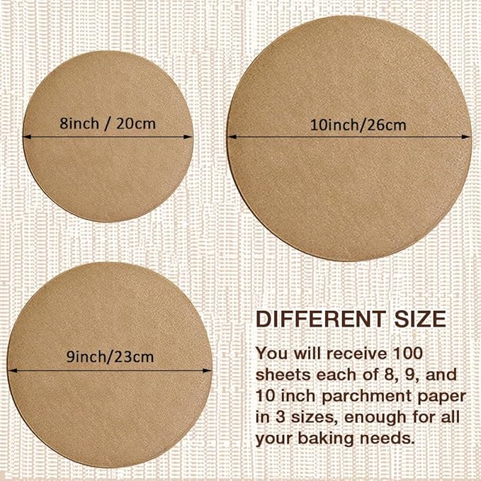 300 Pcs 8, 9, 10 Inch Round Parchment Paper, Round Parchment Paper for Baking, Parchment Liners for Tortillas, Cake Pan