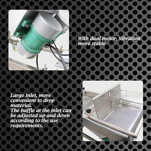 Linear Vibrating Sieve Electric Screen Shaker Stainless Steel Medium Linear Sifter Machine Double Layers Double Motors 220V 3mm Upper 1mm Lower Round Hole Mesh(JG50-150)