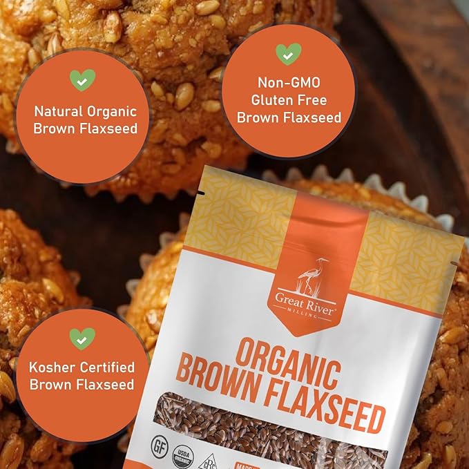 Great River Milling Organic Whole Grain Brown Flaxseed | High-Fiber, Omega-3 Rich Superfood | Gluten Free, Non-GMO, Kosher, USDA Organic | Ideal for Baking, Smoothies & Home Milling | 5 Lb