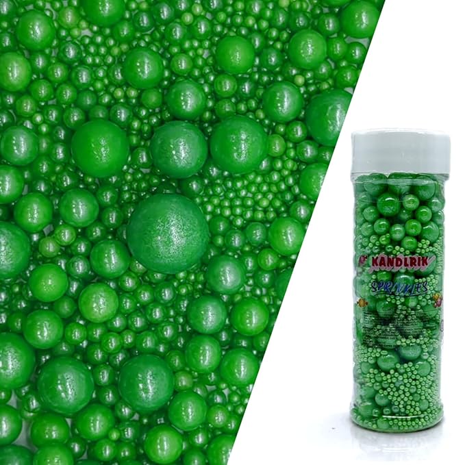 Edible Christmas Green Sugar Pearls Sprinkles Candy Mix Size Pearls Cake Decorations Cupcake Toppers Decorating Perfect for Wedding Party Valentine Christmas Supplies 4.58OZ