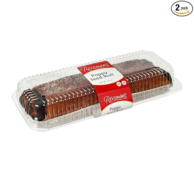 Reisman’s Bakery Poppy Seed Roll, Traditional Poppy Seed Filling, Dairy-Free Bakery Food, Delicious Dessert, Pack of 2, 15 Ounce Each