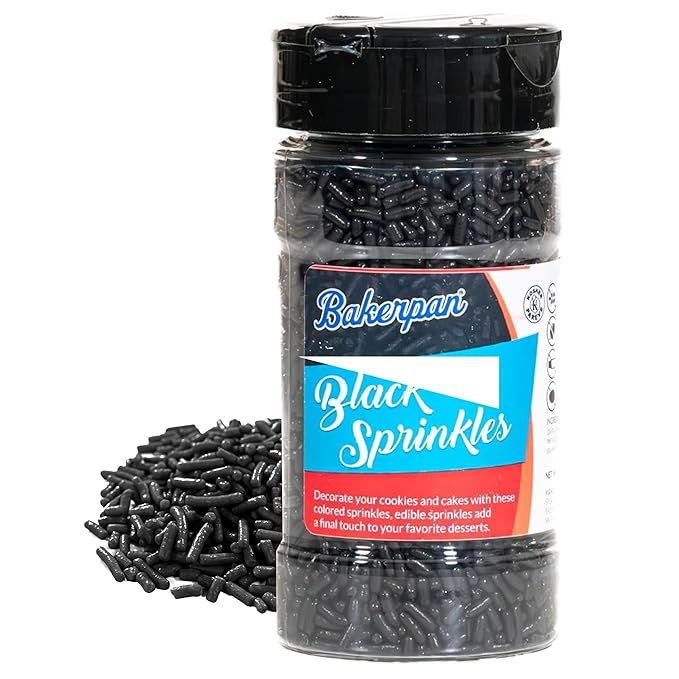 Bakerpan Black Jimmies Sprinkles - 6 Ounces Black Sprinkles for Cake Decorating - Edible Sprinkles for Cupcakes, Ice Cream, Cake Decorations (Made in USA)