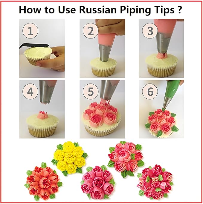 166 Pcs Russian Piping Tips Set, with 30 Numbered Russian Tips,24 Numbered Icing Tips,Pattern Chart,1 Ball Tip,2 Leaf Tips,100 Pastry Bags,3 Couplers for Cake Decorating