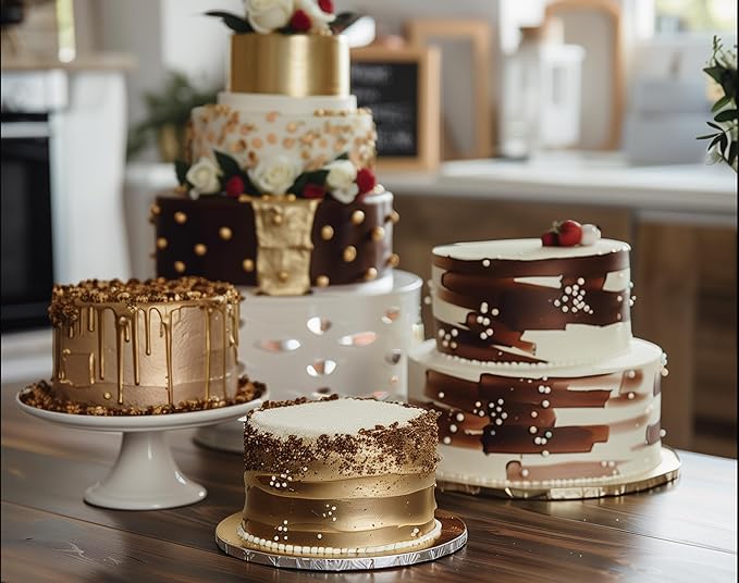 BOARDS+ 14 Pack Cake Drums 10 Inch in White, Black, Silver & Gold Color | Free Prop Up Tools | Fully Greaseproof 1/2" Thick Cake Rounds | Sturdy For Heavy/Tiered Cakes