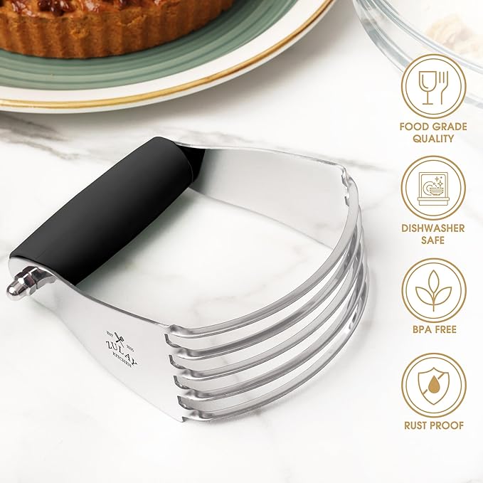 Zulay Kitchen Dough Blender Top Professional - Stainless Steel Pastry Cutter, Heavy Duty Dough Cutter With Blades, Pastry Blender And Butter Cutter - Pastry Cutter For Baking (Black)