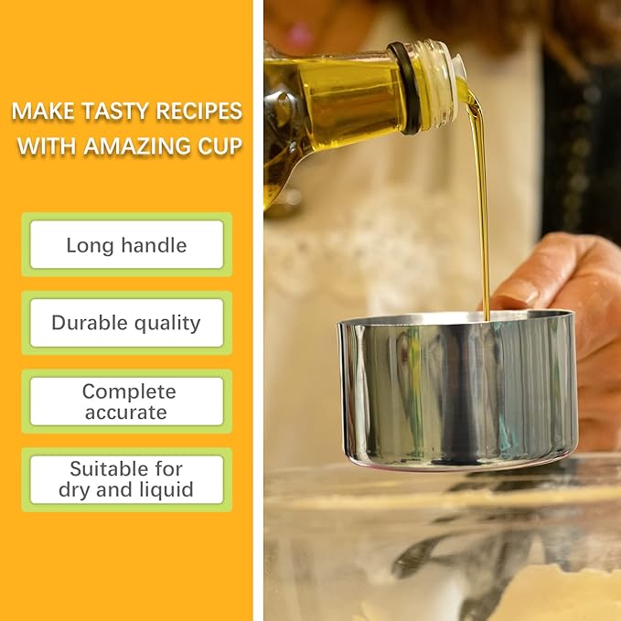 1PCS 3/4Cup (177ml, 6oz) Single Measuring Cup with Black Silicone Grip, Stainless Steel Individual Measure Scoop Only