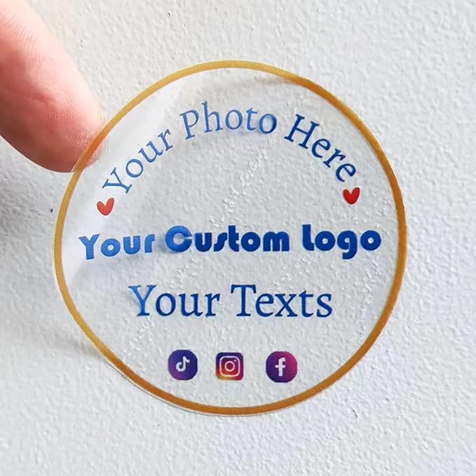 Custom Clear Stickers Personalized Logo Labels Transparent Stickers Waterproof Round, Heart, Rectangle, 1.5", 2", 3",4",5",6", 150pcs (Round)