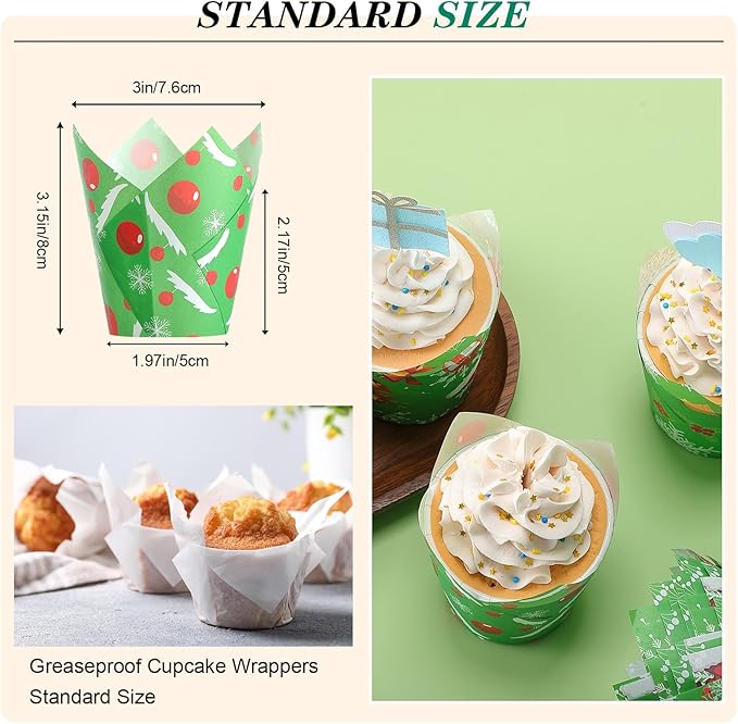 500 Counts Christmas Tulip Cupcake Liners Birthday Party Muffin Cupcake Baking Liners Grease Proof Cake Liner Holders for Fall Christmas Halloween Birthday Party