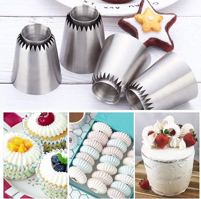 RoseFlower 4 PCS Large Piping Tips Set - Grade Stainless Steel Big Piping Nozzles Kit for Pastry Cupcakes Cakes Cookies Decorating Supplies Baking Set #1