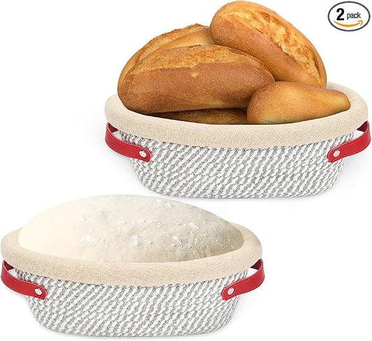 Banneton Bread Proofing Basket Oval Set of 2 10 inches Sourdough Bread Basket Baking Supplies with Liners & Covers Gifts for Bakers Women Mom Wife