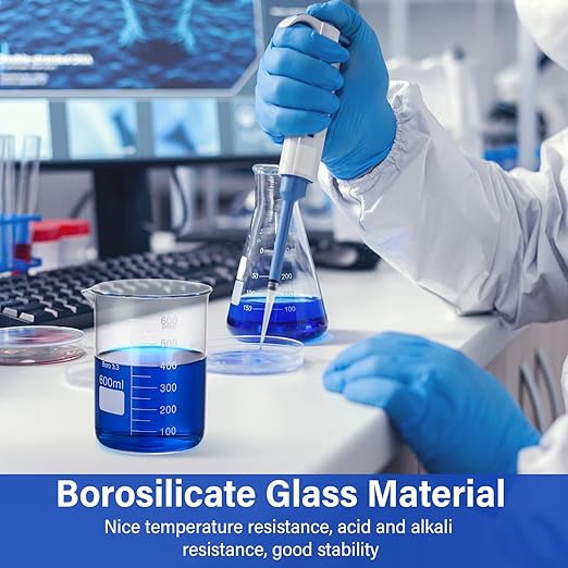 8 Pcs 600 ml Glass Lab Beaker 3.3 Borosilicate Glass Measuring Cup with Spout Low Form Glassware for Laboratories Classrooms or Home Use