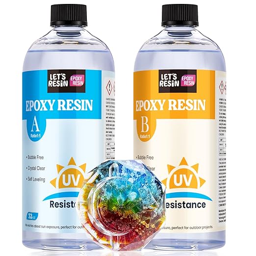LET'S RESIN EPOXY RESIN 64oz UV Resistant Resin Epoxy, Upgrade Formula Crystal Clear & Bubble Free Epoxy Resin for Coating,Casting,Table Top,Jewelry,Art