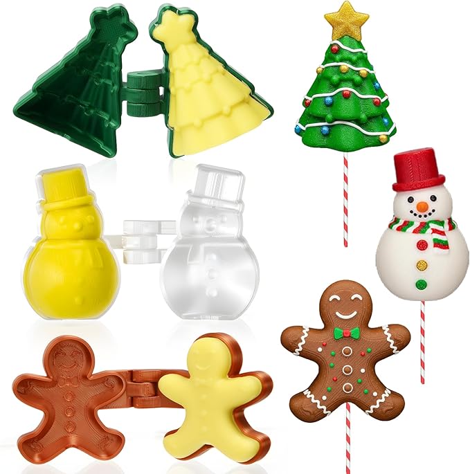 3 Pcs Christmas Cake Pop Mold Shapes Press Set, Christmas Tree & Snowman & Gingerbread Man Mold, Cake Pop Cutter and Pusher, Baking Tools Accessories for Christmastide Xmas